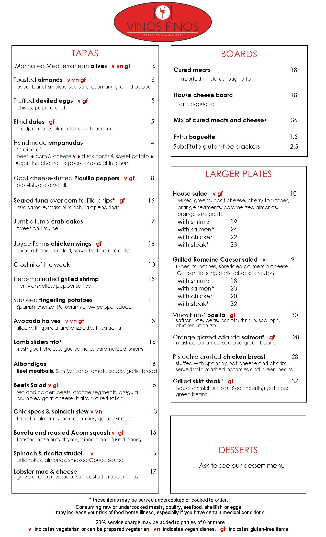 vinos finos menu and btg October 28 2025